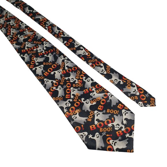 Vintage Halloween Themed Ghost Boo Men Necktie Fall Holiday Trick Or Treat Gift - Picture 1 of 5